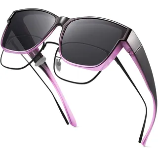 URUMQI Überzieh Sonnenbrille über Normale Brille, Polarisiert Überbrille Sonnenbrille für Brillenträger Damen Herren, Fit over Sunglasses mit UV400 Schutz für Fahren, Angeln Lila Rahmen - Einheitsgröße