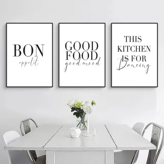 Ueiwffzo 3er Set Poster Set Minimalist Bilder Moderne Wandbilder, Schwarz Weiß Posters Leinwand Bilder, Wanddeko Deko für Wohnzimmer Küche Restaurant, Ohne Rahmen (50x70cm)