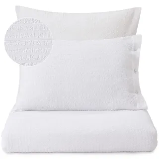 URBANARA Ansei Seersucker-Kissenbezug 2er Set 80x40 cm I 100% Baumwolle Made in Portugal I 2-TLG. Schlichte Kissenbezüge Stoffüberzogene Knöpfe I Weiß