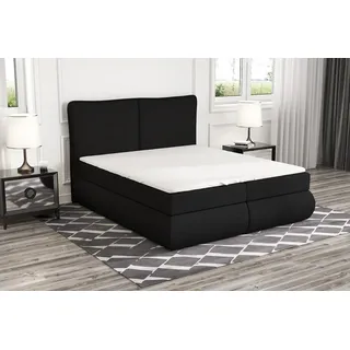Boxspringbett KITI 120 x 200 mit 2 Bettkästen, Bonell-Matratze und Topper. Farbe: Schwarz - Schwarz