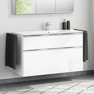 Evineo ineo4 Unterschrank B: 121 cm, 2 Auszüge, mit Griff, für Duravit ME by Starck Waschtisch,, BE0268WH,