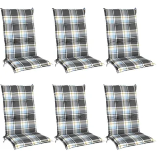Beautissu Hochlehner Auflage 120 x 50 x 6 cm blau kariert 6-tlg.