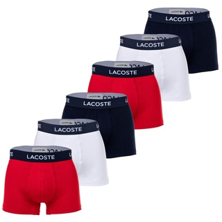 LACOSTE Herren Boxershorts, 6er Pack - Trunks, Casual, Cotton Stretch, Logobund Dunkelblau/Rot/Weiß XL