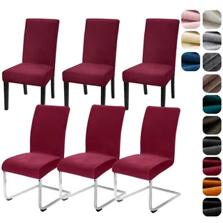 Alishomtll Stretch Samt Stuhlhussen 6er Set Velvet/Velour Stuhlbezug Schwingstuhl Elastische Hussen Waschbarer Stühle Schutz für Küche Restaurant Hotel Bankett Hochzeit (Weinrot, 6 Stück)