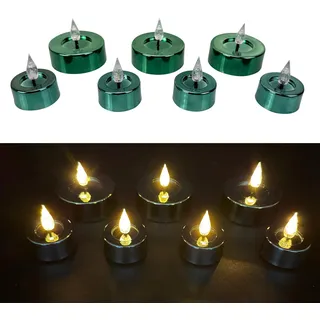 7er Set LED Kerzen Teelichter XL Shiny mit 6-Stunden Timer und spiegelnder Glanzoberfläche (Salbei)