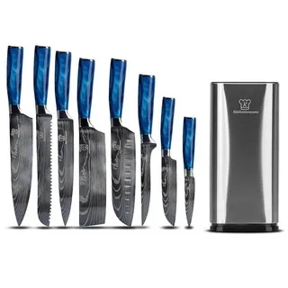 Küchenkompane Messer-Set Messerset mit Edelstahl Messerblock 9-teiliges Set Shiburu - rostfrei (2-tlg) blau|silberfarben