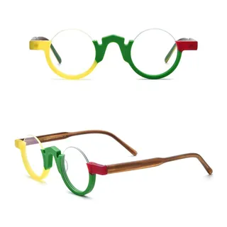 ETETGVG Retro Acetat Brillengestell Damen Mode Bunte Halbrahmen Klare Brillen Männer Runde Brillengestell - Einheitsgröße