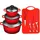 Aluguss Topf-Set 11-tlg. 3 x Kochtopf + Messerset + Schere + Schneidebrett rot