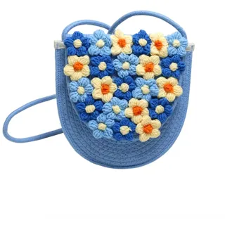 Gewebte Damen-Umhängetasche, florale Clutch, große Kapazität, magnetische Schnalle, Blumen-Geldbörse, gehäkelt, Crossbody-Tasche für Freizeit, Alltag, Partys, Abschlussball (Ellipsenförmig Blau) - Einheitsgröße