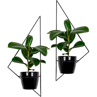 SEELLOO Wandvase Hängende Blumentöpfe Metall Blumentopf für Wand Innen Außen Wanddeko Gartendeko Blumenhalter, Set mit 2 dreieckigen Blumenständern Schwarz