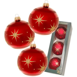 Krebs Glas Lauscha Christbaumkugeln Weihnachtskugeln Glas Ø 8 cm 3 Stück rot matt/weiß