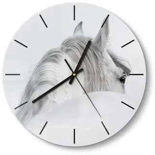 DEQORI Wanduhr 'Andalusisches Pferd' (Glas Glasuhr modern Wand Uhr Design Küchenuhr) weiß 30 cm x 30 cm
