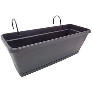 Stefanplast Pflanzkübel Balkonkasten anthrazit 50cm mit Halterung Blumenkasten Pflanzkasten
