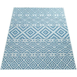 Teppich Coco 201, Paco Home, rechteckig, Höhe: 4 mm, Flachgewebe, Rauten Design, In- und Outdoor geeignet, Wohnzimmer blau 60 cm x 100 cm x 4 mm