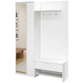 Deine Möbel 24 Garderobenschrank MILANO Garderobe Flurgarderobe Garderoben-Set mit Spiegel (2-St., Eiche Wotan + Schwarz / ganz Weiß matt) weiß