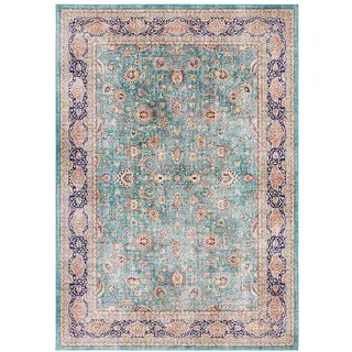 ELLE DECORATION Keshan Maschad Orientalischer Teppich - Kurzflor Vintage-Look Orientalisch Orient Klassischer Orientteppich für Wohnzimmer Esszimmer Flur oder Schlafzimmer Jade Grün, 80x200cm