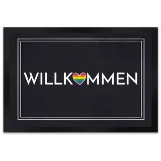 Fußmatte Willkommen Fußmatte XL in 40x60 cm mit buntem Regenbogen-Herz, speecheese 40 cm x 60 cm
