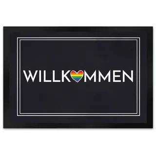 speecheese Fußmatte Willkommen Fußmatte XL in 40x60 cm mit buntem Regenbogen-Herz 40 cm