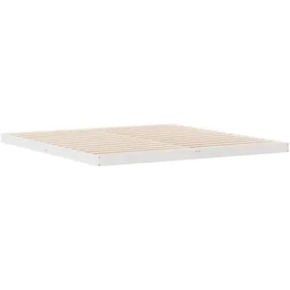 Gecheer Bodenbettrahmen Weiß 200x220 cm, Modernes Niedriges Bettgestell ohne Kopfteil Familienbett for Schlafzimmer Gästezimmer, Massives Kiefernholz