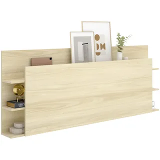 Bettkopfteil Socorro, Bücherregalnischen, 140 Cm Bett, Strukturfarbe, 19x181 Cm Braun Eiche