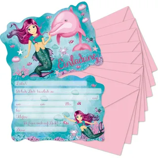Lutz Mauder 16-teiliges Set: 8 Einladungskarten mit 8 Umschläge * MEERJUNGFRAU CORALIE * für Kindergeburtstag | 26032 | Nixe Mädchen Kinder Geburtstag Einladung Karten