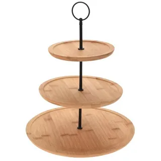 Spetebo Etagere Bambus Etagere mit 3 Etagen - 35 cm, Bambusholz, Metall, (Stück, 1-tlg., Holz Etagere), Etagenständer 3-stöckig beige|schwarz