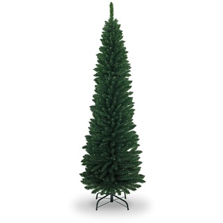 SHATCHI Künstlicher, beflockter Weihnachtsbaum, schmaler Weihnachtsbaum, Dekoration für Zuhause, mit Spitzen Spitzen und Metallständer (Schnee/grün/schwarz/weiß/grau), 2,1 m