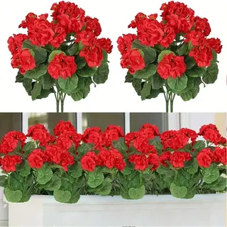 Nicola 5er-set Künstliche Geranien Für Den Außenbereich, Gartendekoration, Hochzeit, Künstliche Blumen Und Pflanzen, Rot, 35 Cm