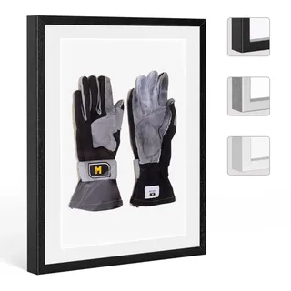 Bildershop-24 Objektrahmen Trikotrahmen aus Massivholz beleuchtet für Objekte bis 15mm VARIO36 3D inkl. LED-Leiste und Passepartout 40x50cm Schwarz matt (lackiert)