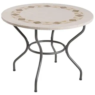 Dajar Patio Mosaiktisch Roma 100 cm Steintisch Kleiner Balkontisch Gartentisch Rund Metall Beistelltisch Kaffeetisch Esstisch