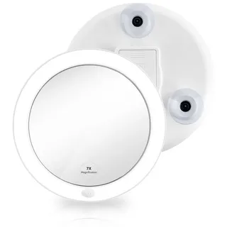 EMKE Schminkspiegel LED Kosmetikspiegel mit Saugnapf 7X Vergrößerung mit Licht, Make up Schmink Spiegel Tragbarer Wandspiegel Batteriebetrieben, Weiß weiß