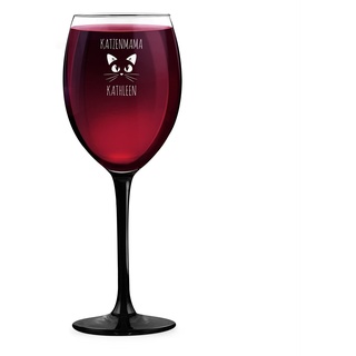 Maverton Onyx Weinglas mit Gravur - mit schwarzem Seil - 330 ml - Wein Glas personalisiert - Rotweinglas Weißweinglas - Geschenk für Frauen zum Geburtstag - Katzenmama