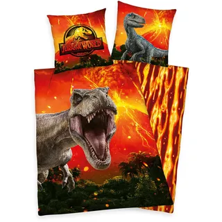 Herding Jurassic World Bettwäsche, Kopfkissenbezug ca. 80x80 cm, Bettbezug ca. 135x200 cm, mit leichtläufigem Reißverschluss, 100% Baumwolle, Renforcé