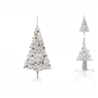 vidaXL Künstlicher Weihnachtsbaum Künstlicher Weihnachtsbaum mit LEDs Kugeln Silbern 240cm PET silberfarben