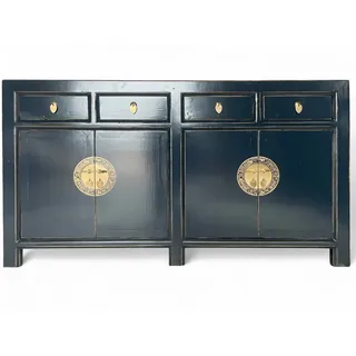 OPIUM OUTLET Sideboard Vintage Kommode Buffet fernöstlich (Asia Möbel komplett montiert, chinesisch asiatisch orientalisch), Schrank Hochzeitsschrank Anrichte blau
