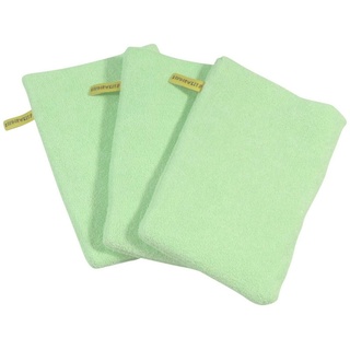 KiNDERWELT Waschhandschuh 3 x Baby Kinder Waschhandschuh grün, Baumwolle (3-St), anschmiegsam, flauschig grün