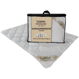 Meivita Naturfaserbettdecke Tussah Wildseide Ganzjahresdecke, Füllung: 100% Seide, Bezug: 100% Baumwolle, Bettdecke Hergestellt in Deutschland weiß 155 cm x 220 cm