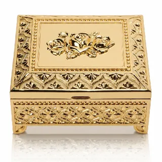 HERCHR Vintage Schmuckschatulle aus Metall, Schmuckkästchen Schmuckaufbewahrungsbox mit Rosenmuster für Frauen Mädchen Ohrringe Halskette Ring Schatztruhe Organizer(Gold)