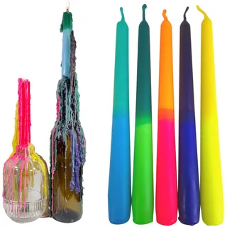 GLOWYBOX® TROPFKERZEN 5er SET Kerzen bunt perfekt zum betropfen Tropfenkerze, Tropfkerze für Flaschen Tropfkerze für Flaschen und Kerzenständer DIP DYE Kerze BUNT 5