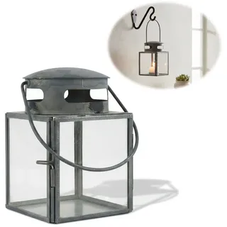 LS-LebenStil Teelichthalter IB Laursen Vintage Laterne Windlicht 10cm Metall Grau Teelicht (Windlicht zum Aufhängen für Teelichter und kleine Stumpenkerze, 1 St., Halter Kerzenständer Tischdeko Kerzenhalter Gläser für Teelichter), Deko Hochzeit Ostern Weihnachten Konfirmation grau 10 cm