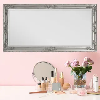 Wandspiegel BESSA silber antik 100x50cm barock Design Spiegel pompös Holzrahmen