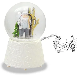 Schneekugel Weihnachten Spieluhr | Schneemann Steht | Sockel Weihnachtsdekor rot | Breite: 100mm, Höhe: 140mm | mit Musik | Weihnachtsdekoration | 20259