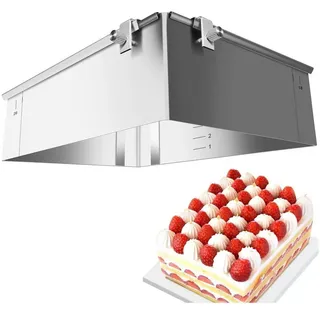LuxusKollektion Backrahmen Backrahmen 8 cm verstellbar Edelstahl quadratische Kuchenform SEO bunt