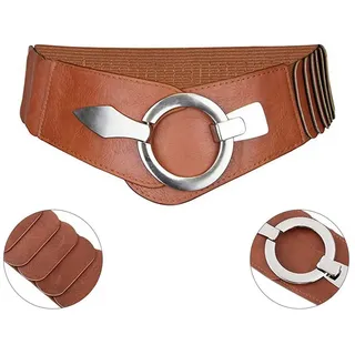 OKWISH Taillengürtel Damen Obi Gürtel Hüftgürtel Stretchgürtel Bindegürtel (Breite 6 cm für die Taillengröße 80-95 cm geeignet, 1-St., Elastik, Dehnbar, Kunstleder, mit Hakenverschluss) Breiter Wickelgürtel für Kleidern Blusen Longtops Shirts Jumpsuites braun