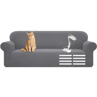 Hengrongshen Couch Überzug L Form, Universal Sofahusse 1/2/3/4 Sitzer mit Wasserdicht & Anti-Falten, Sofa Überzug für Sofa Cover L Shape, U Shape, Universal Sofaüberzug (4 Sitzer, 230-300cm, Hellgrau)