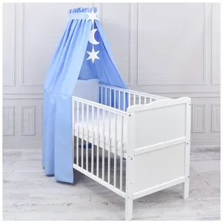 Generisch Baby Delux Babybett Himmel Betthimmel Baumwolle Baldachin für Babybett Kinderbett Wiege Stubenwagen Himmelstange Sterne Mond Applikationen Deko (Blau, mit Himmelstange)