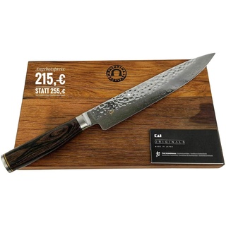 Kai Shun Premier Tim Mälzer TDM-1704 ultrascharfes Japanisches Schinken Messer, 24 cm Klinge aus Damaststahl + massives Schneidebrett aus Fassholz 30x 18 cm, Angebot