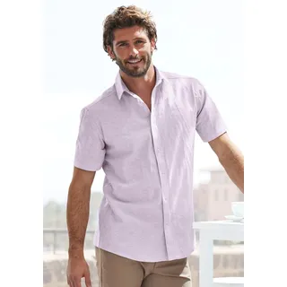 John Devin Kurzarmhemd JOHN DEVIN "Regular Fit", Herren, Gr. XXXL (47/48), N-Gr, lila, Web, Obermaterial: 75% Baumwolle, 25% Leinen, unifarben, casual, regular fit, Rundhals, Kurzarm abgesteppte Kante, Hemden, Leinenhemd mit Kentkragen aus Baumwoll-Leinen Mischung