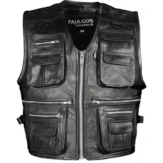 PAULGOS Motorradweste Lederweste Biker Kutte Clubweste Chopper Weste 100% Echtleder - BW11 schwarz M