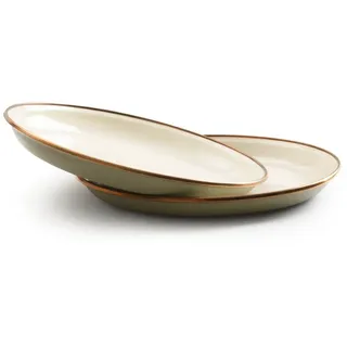 Barebones Enamel emailliertes Salatteller Set 2 teilig olive